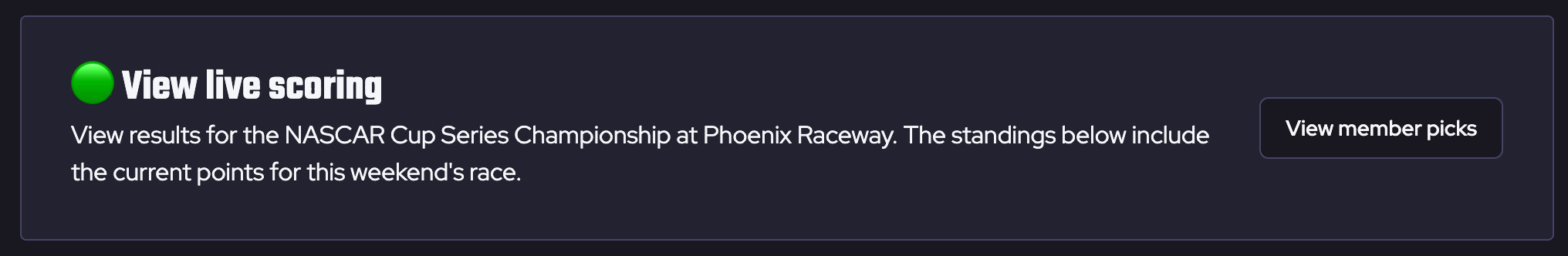 The "View live scoring" league home page section becomes available after qualifying starts
